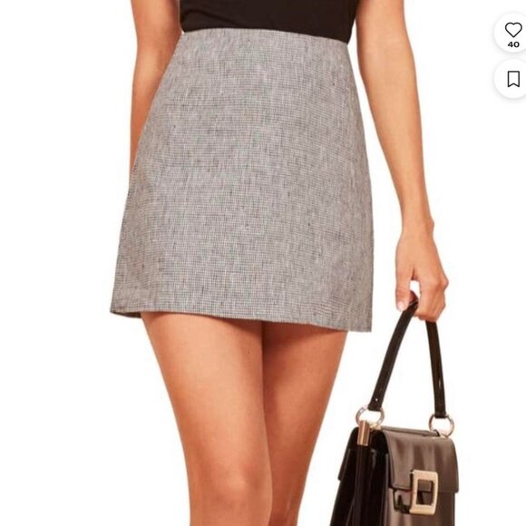 Reformation Houndstooth Linen A-Line Skirt - Size 10 - Picture 11 of 11